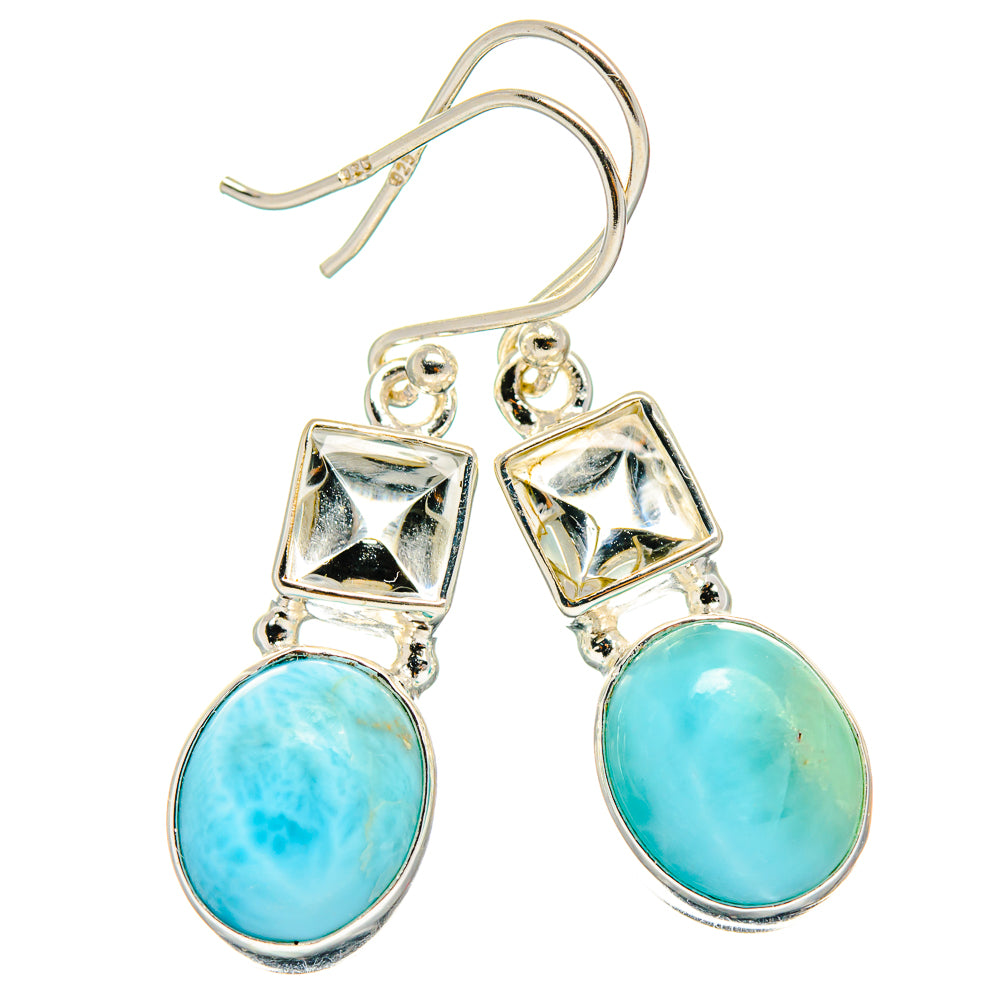 925 sterling silver earrings with French hooks, oval blue stone and square clear top