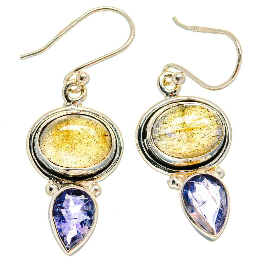 Sterling silver earrings: round labradorite with pear blue tanzanite stones