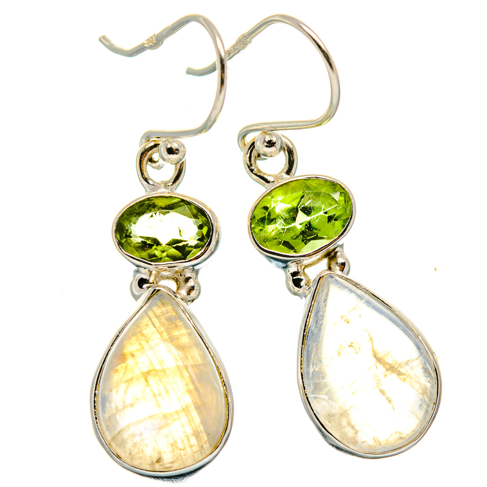 Sterling silver peridot and moonstone drop earrings with green oval and pear drops