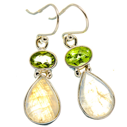 Sterling silver peridot and moonstone drop earrings with green oval and pear drops