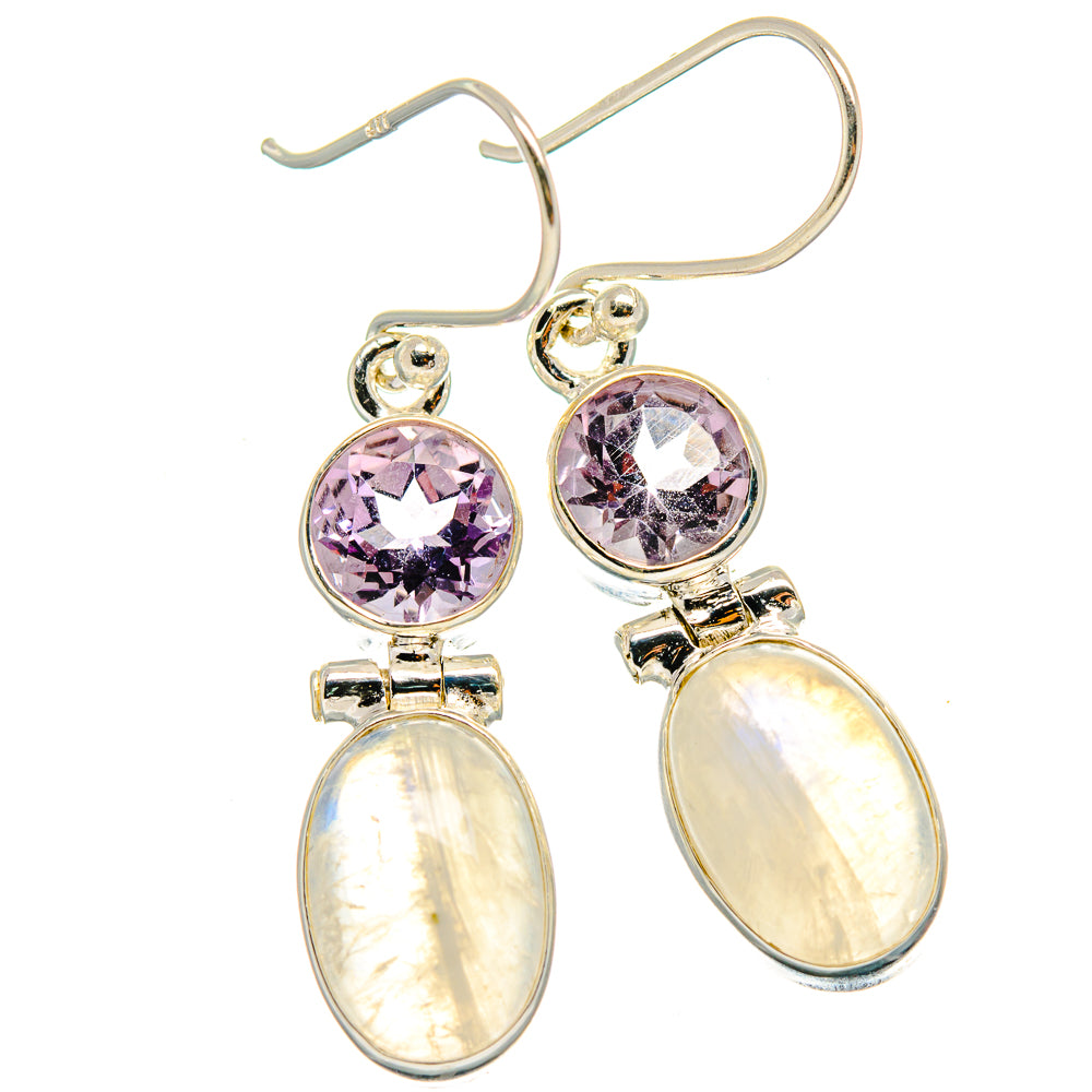 925 sterling silver drop earrings with lavender pink round stones and opal teardrops