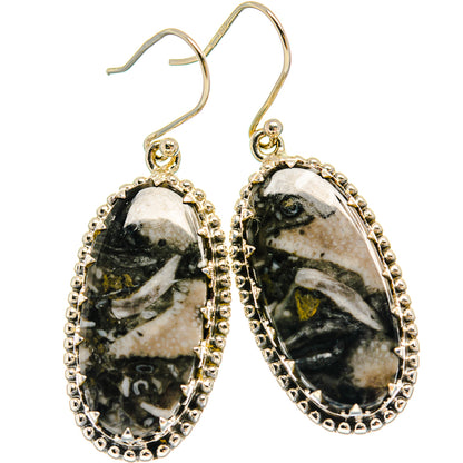 925 sterling silver oval drop earrings with black-and-white pinolith jasper and detailed bezel