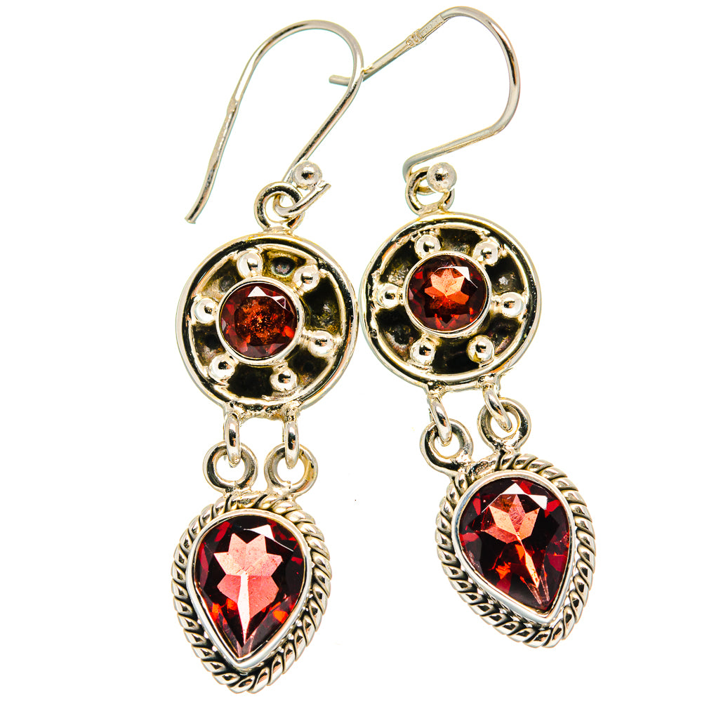 925 sterling silver garnet earrings with round top halo and teardrop dangling charms