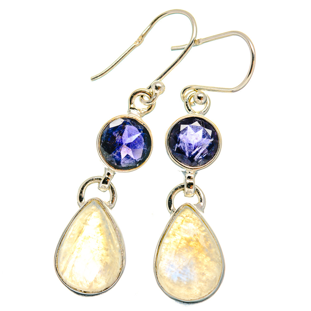 925 sterling silver earrings with deep blue round stones and pale opal teardrop drops