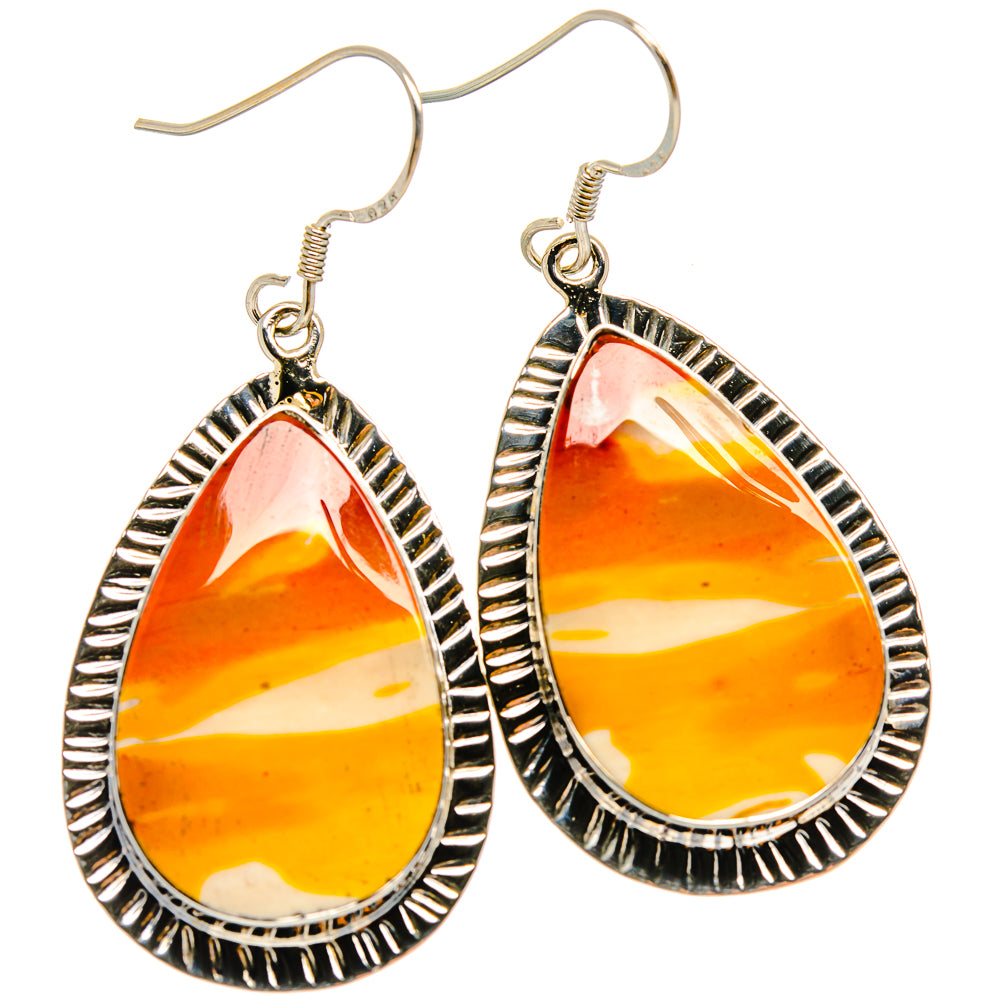 Mookaite teardrop earrings in 925 sterling silver, orange with white banding