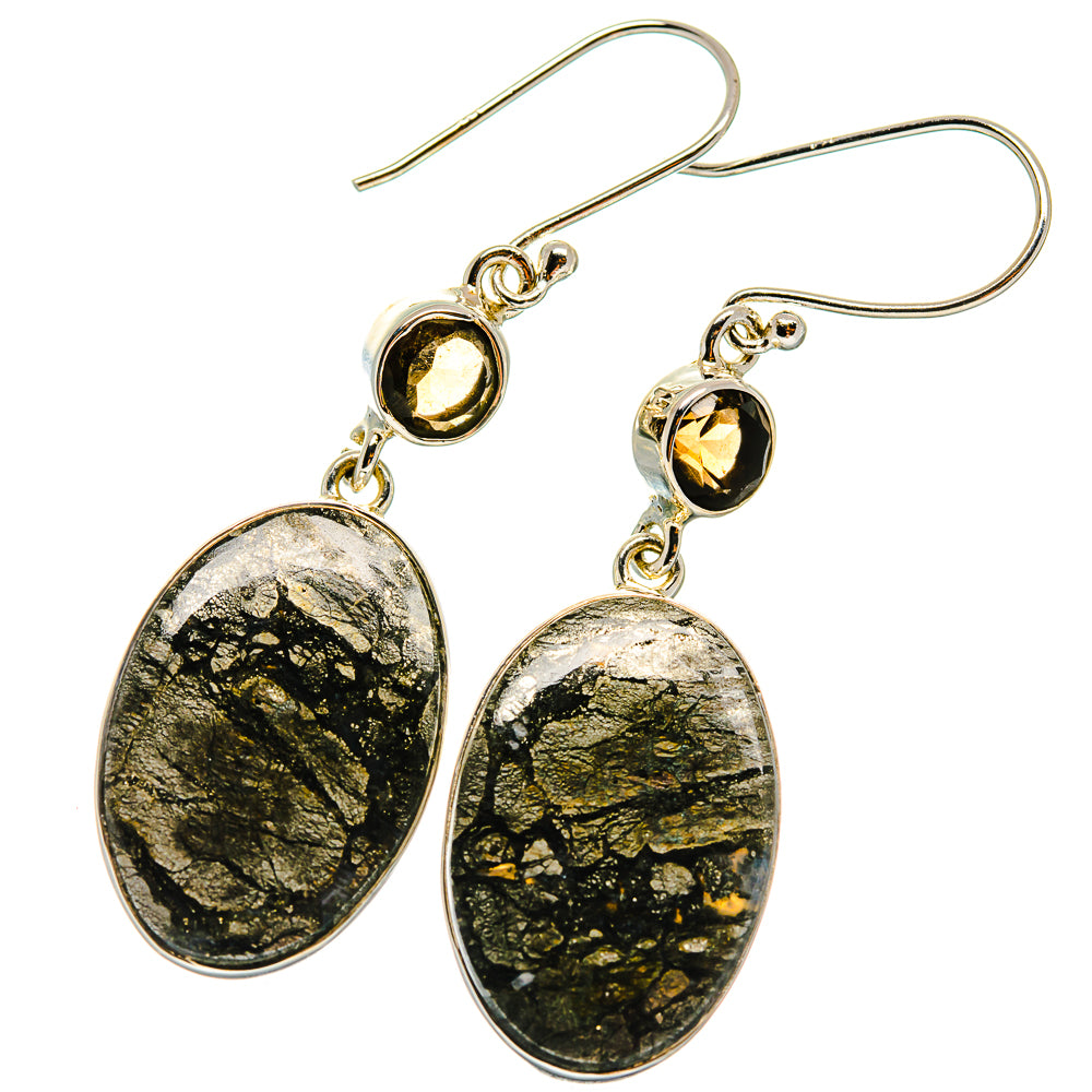 Pyrite In Black Onyx Earrings handcrafted by Ana Silver Co - EARR425216 - Photo 2