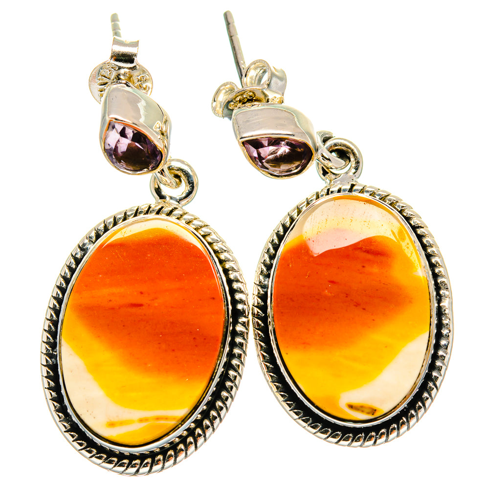 925 sterling silver drop earrings with oval orange-yellow stone and purple top accents