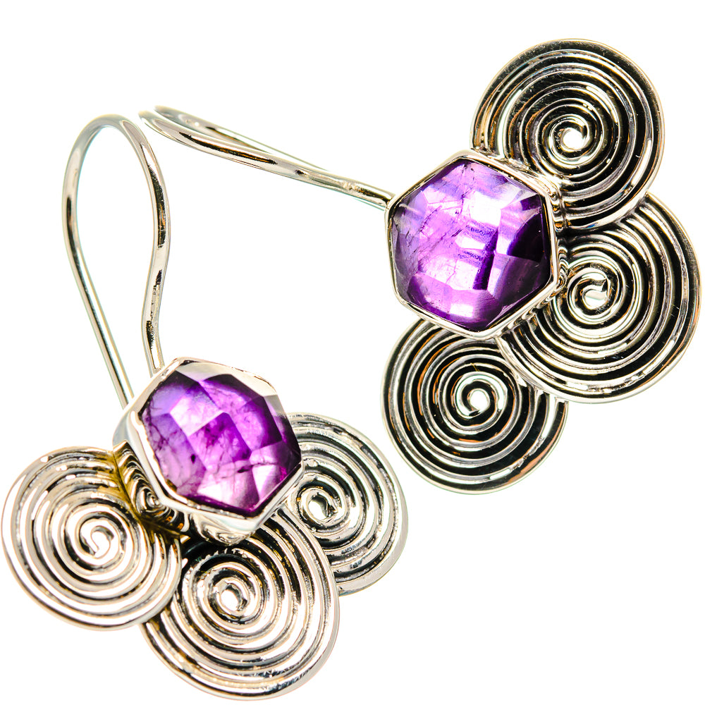 Amethyst earrings in 925 sterling silver, purple faceted stones with spiral swirl settings