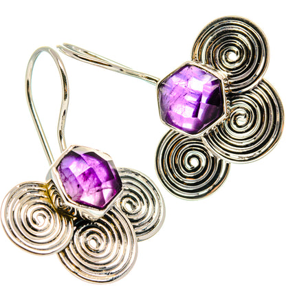 Amethyst earrings in 925 sterling silver, purple faceted stones with spiral swirl settings