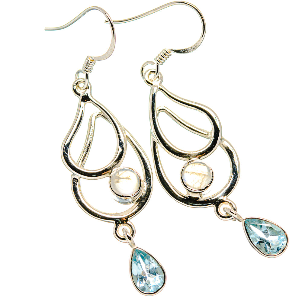 925 sterling silver earrings with teardrop blue topaz and iridescent moonstone drops