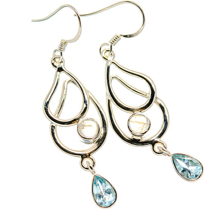 925 sterling silver earrings with teardrop blue topaz and iridescent moonstone drops
