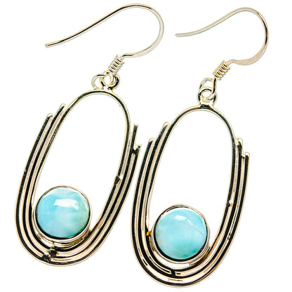 Sterling silver teardrop earrings with blue larimar oval cabochon and layered black accents