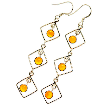 925 sterling silver chandelier earrings with square links and orange carnelian drops