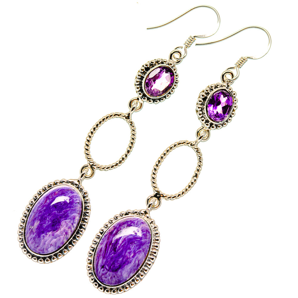 Charoite Earrings handcrafted by Ana Silver Co - EARR425379 - Photo 2
