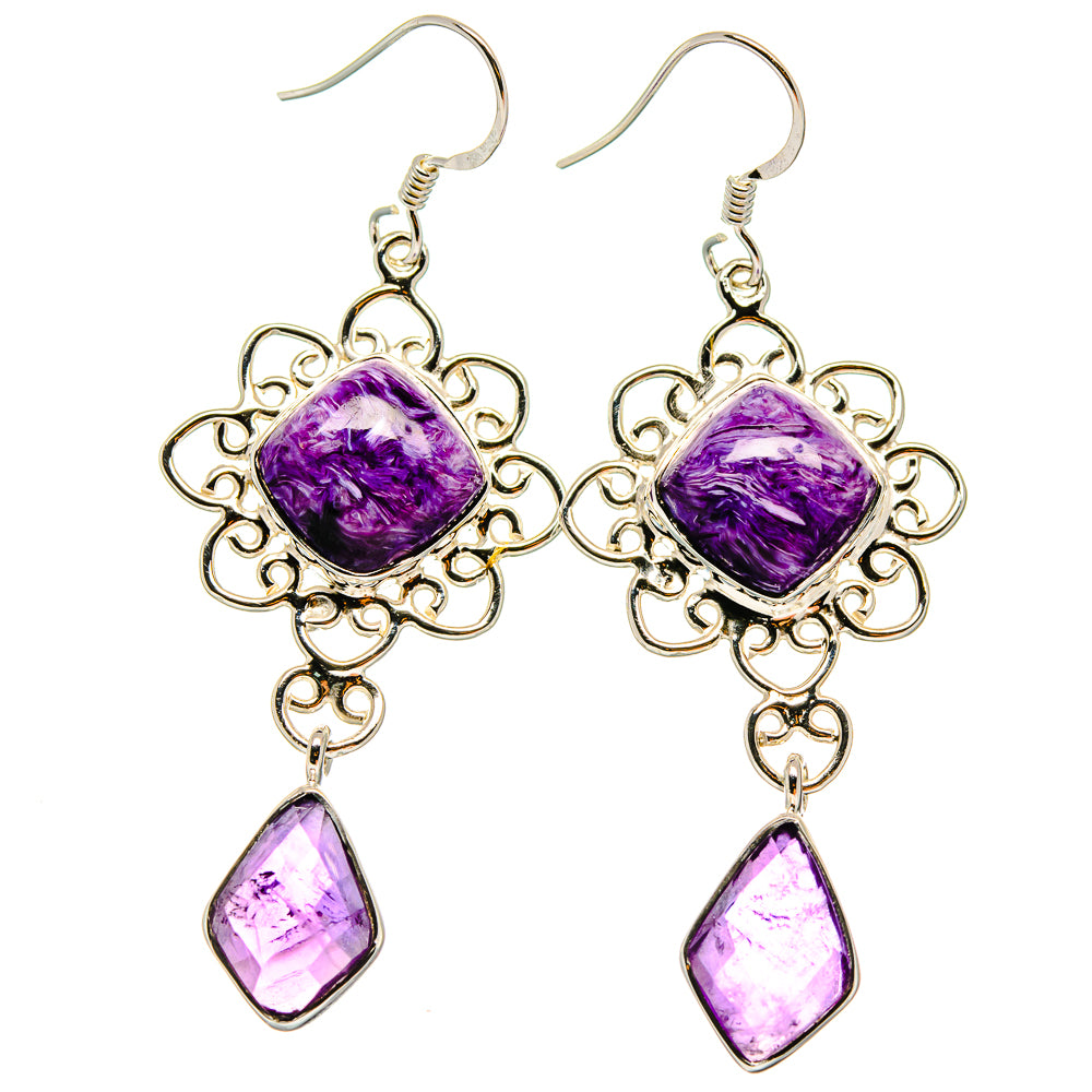 Charoite Earrings handcrafted by Ana Silver Co - EARR425382 - Photo 2