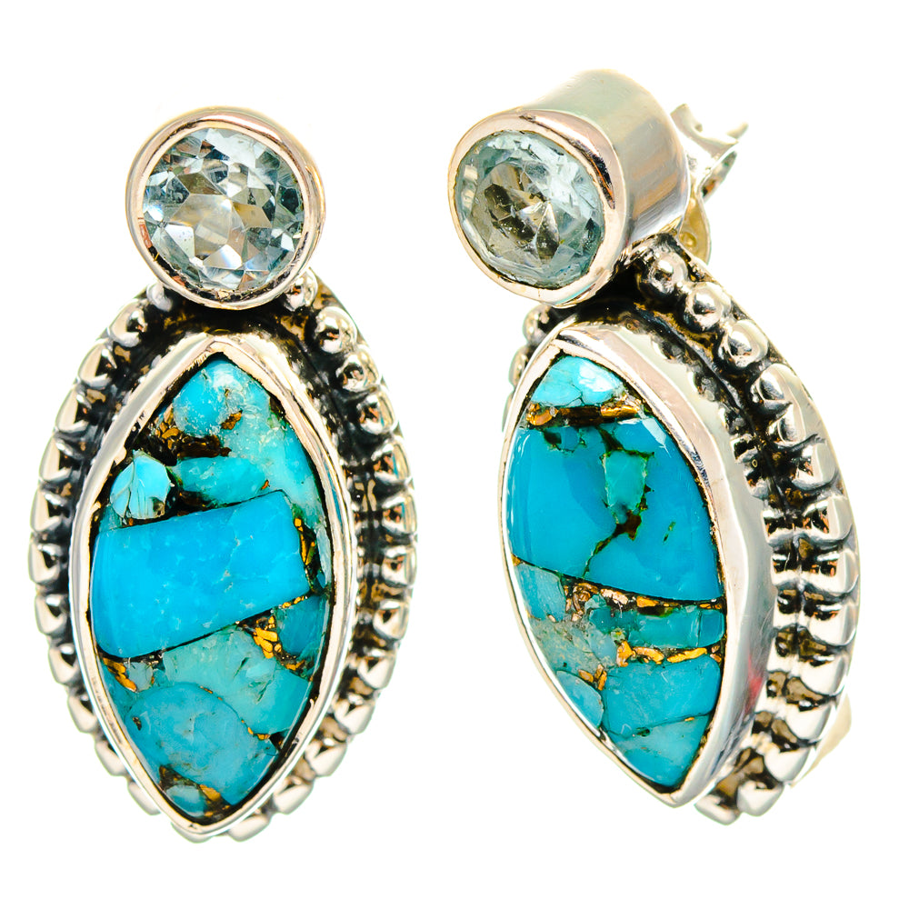 Blue Copper Composite Turquoise, Blue Topaz Earrings handcrafted by Ana Silver Co - EARR425457 - Photo 2
