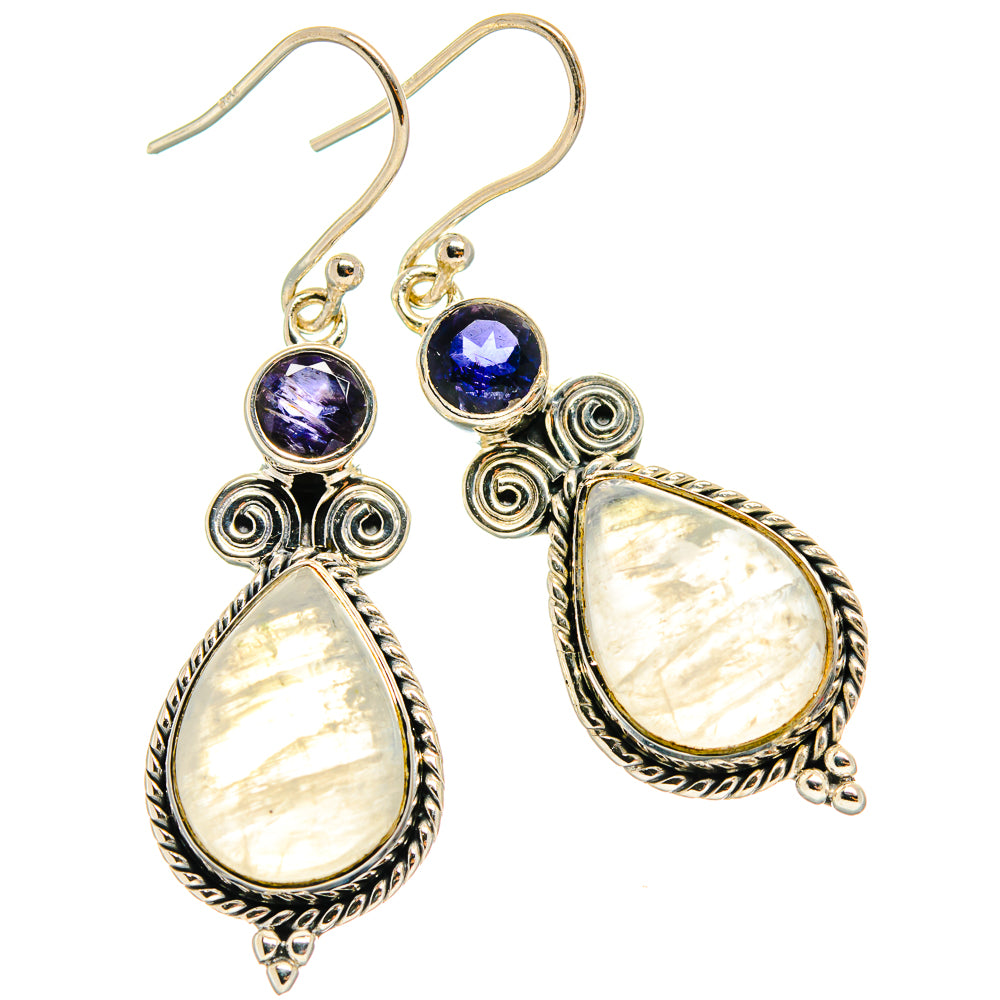 Rainbow Moonstone, Tanzanite Earrings handcrafted by Ana Silver Co - EARR425469 - Photo 2