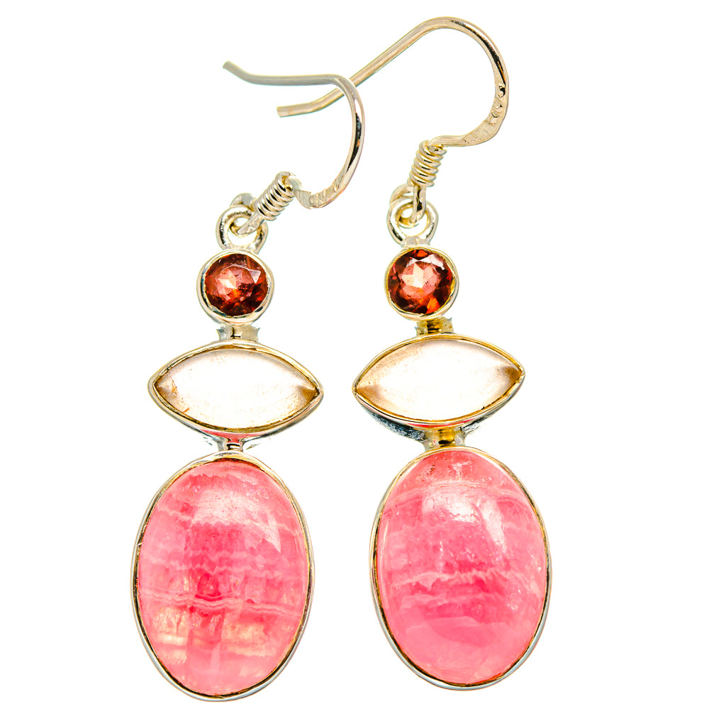 Rhodochrosite, Rose Quartz, Garnet Earrings handcrafted by Ana Silver Co - EARR425473 - Photo 2