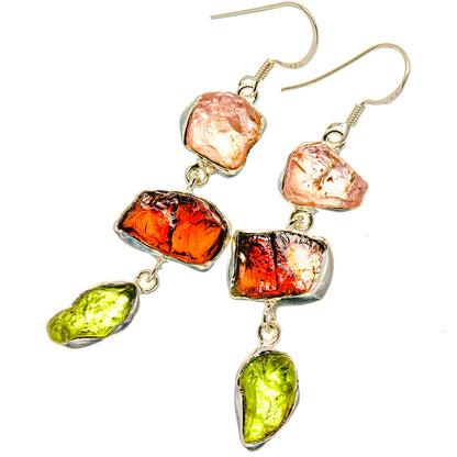 Garnet, Rose Quartz, Peridot Earrings handcrafted by Ana Silver Co - EARR425485 - Photo 2