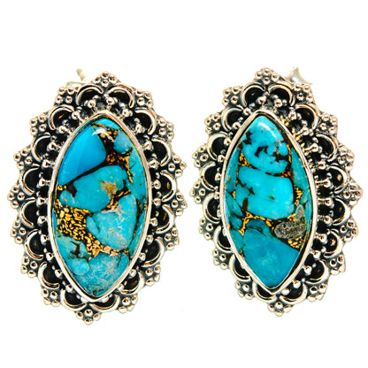 Blue Copper Composite Turquoise Earrings handcrafted by Ana Silver Co - EARR425510 - Photo 2