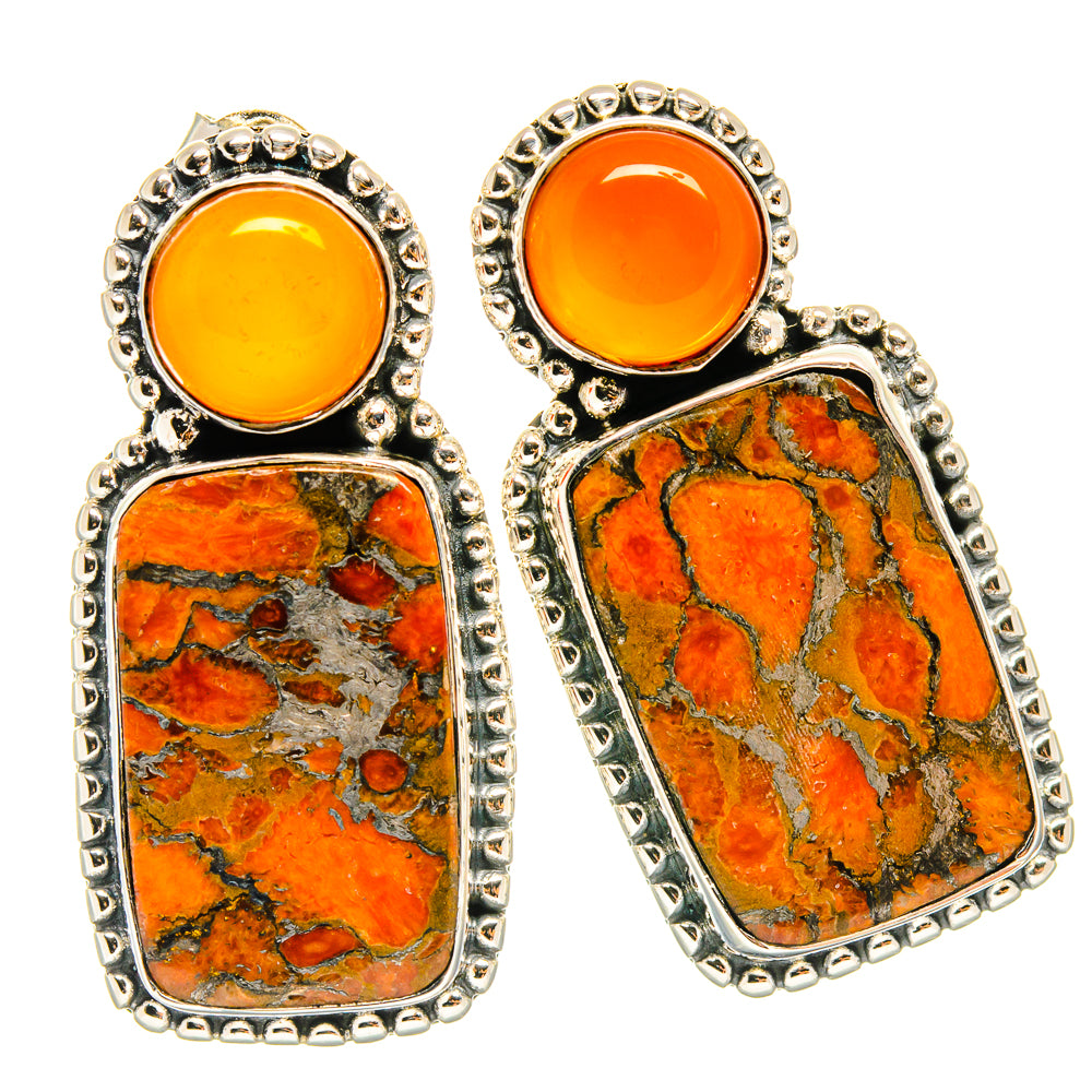 Orange Copper Composite Turquoise Earrings handcrafted by Ana Silver Co - EARR425528 - Photo 2