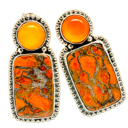 Orange Copper Composite Turquoise Earrings handcrafted by Ana Silver Co - EARR425528 - Photo 2