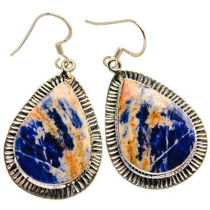 Pair of sodalite teardrop dangle earrings with 925 sterling silver hooks