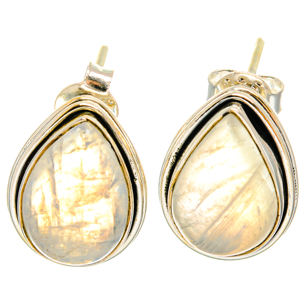 925 sterling silver teardrop earrings with iridescent opalescent moonstone cabochons