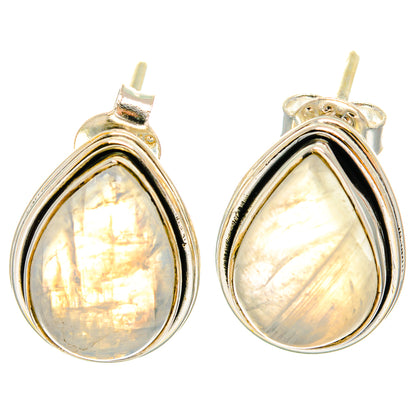 925 sterling silver teardrop earrings with iridescent opalescent moonstone cabochons