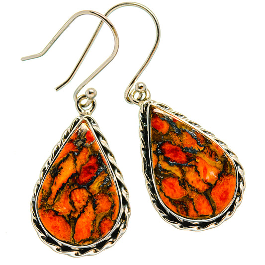 Orange Copper Composite Turquoise Earrings handcrafted by Ana Silver Co - EARR425572 - Photo 2