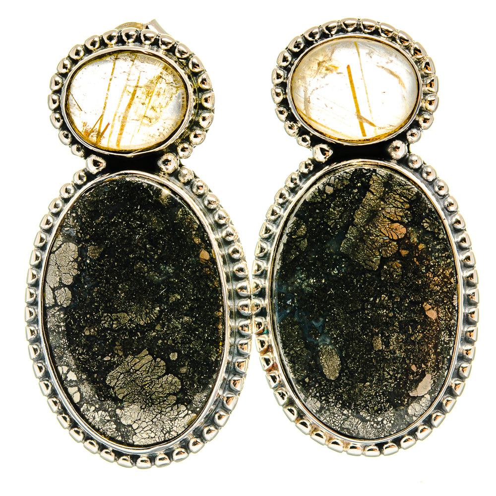 Pyrite Agate Earrings handcrafted by Ana Silver Co - EARR425580 - Photo 2