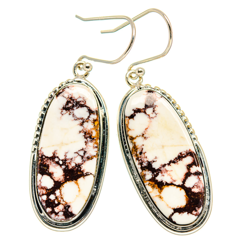 Jasper oval drop earrings with fishhook backs, 925 silver bezel, white and brown speckled