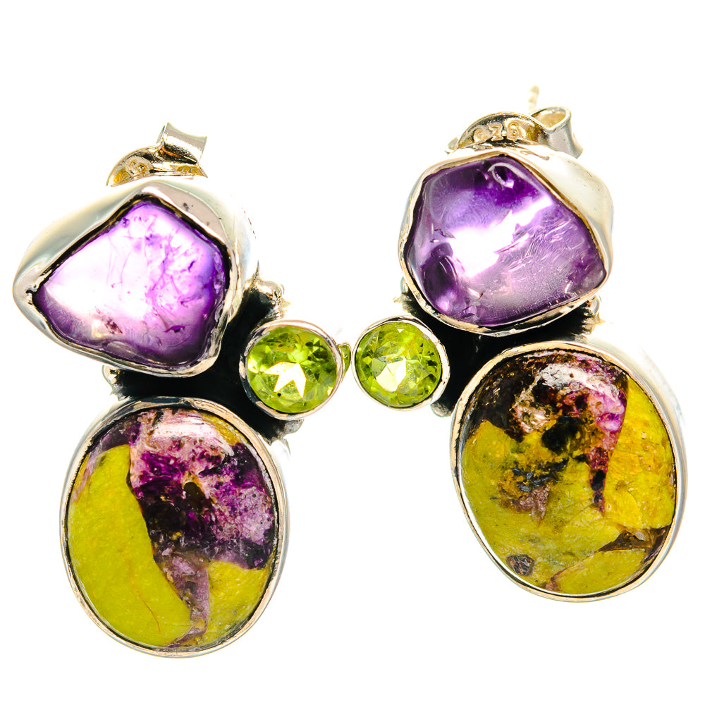 925 sterling silver earrings with purple amethyst and green peridot oval drops