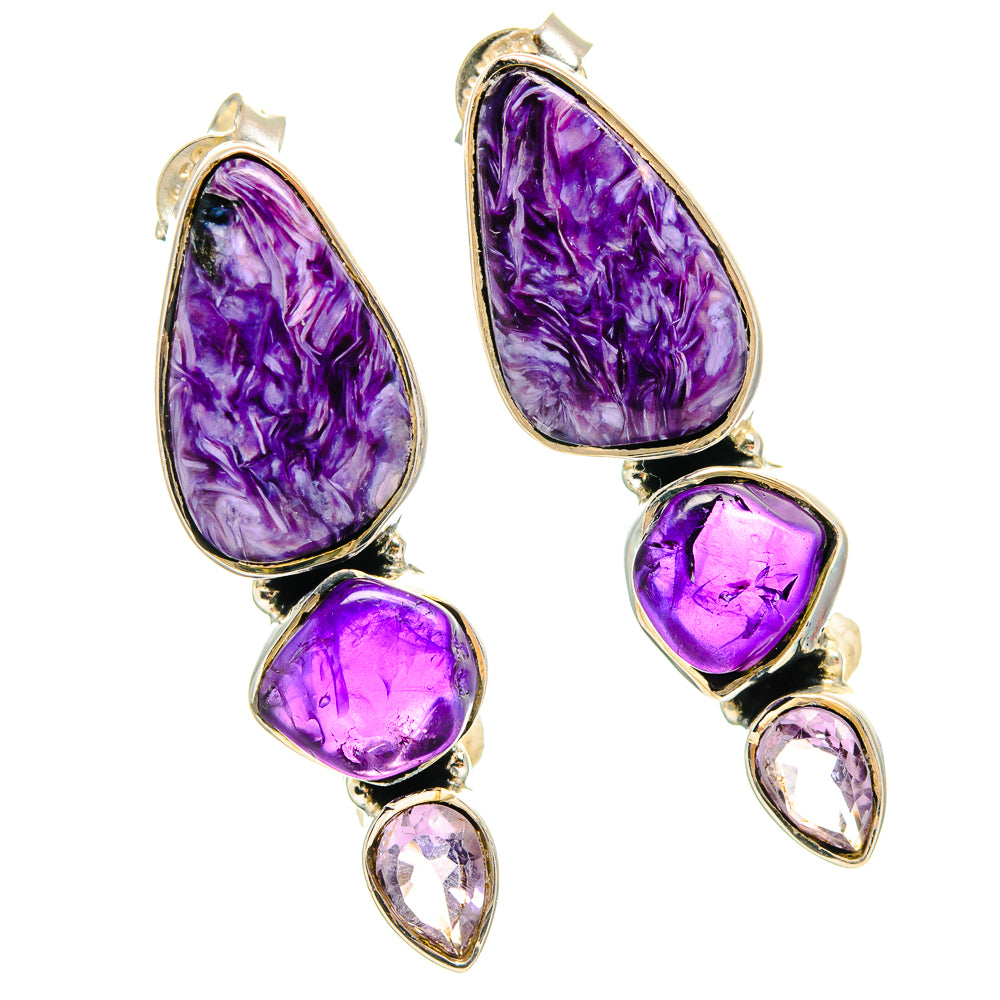 Charoite Earrings handcrafted by Ana Silver Co - EARR425651 - Photo 2