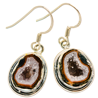 Druzy geode earrings with oval sterling-silver bezel and dark crystal druzy drops