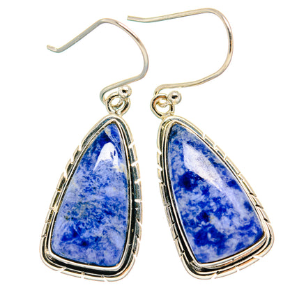 925 sterling silver teardrop sodalite earrings with blue stone in bezel setting