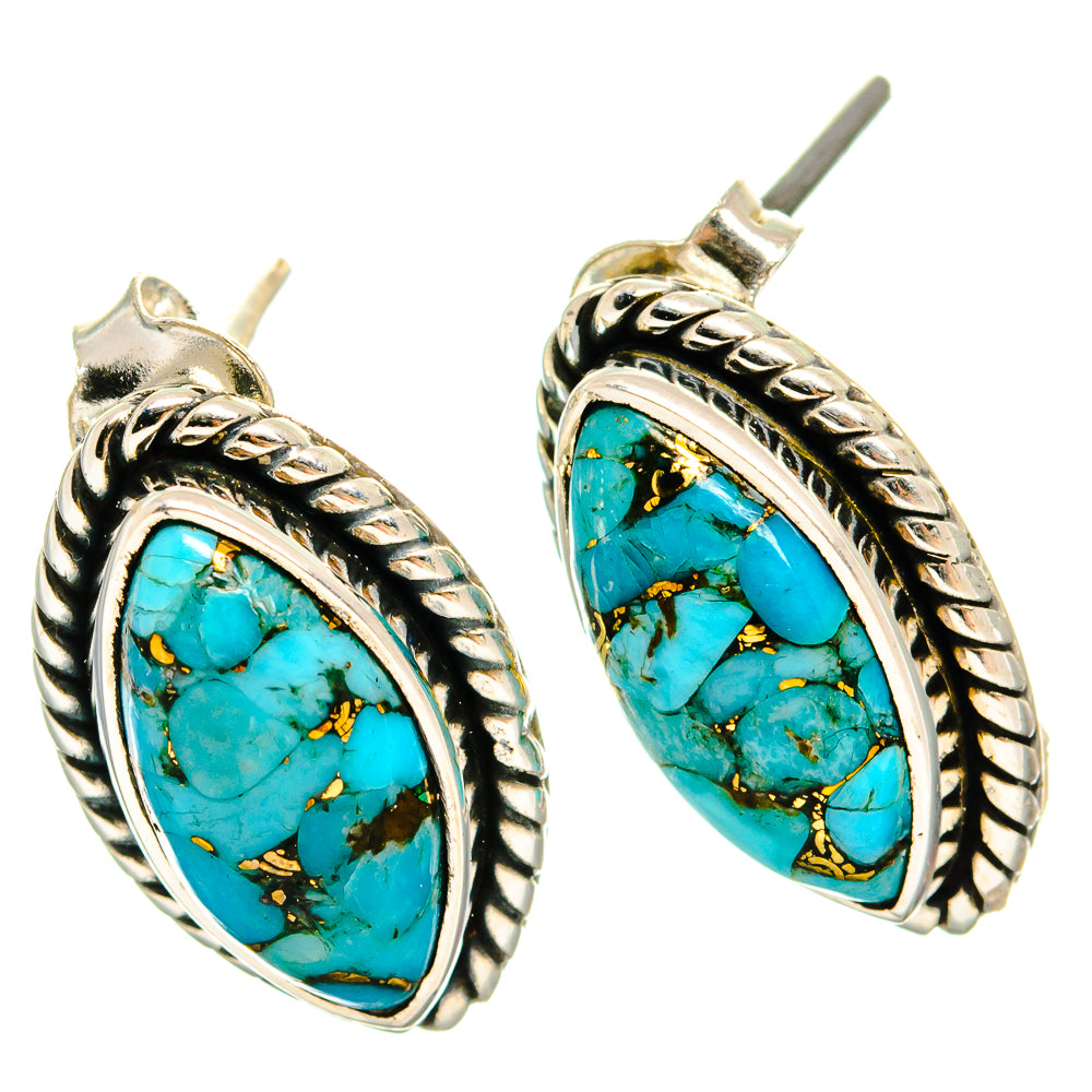 Turquoise oval cabochon stud earrings with sterling silver posts and frame