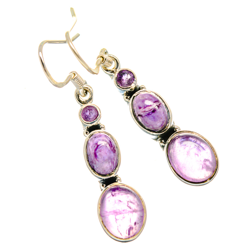 925 sterling silver lever-back earrings with multiple oval purple cabochons