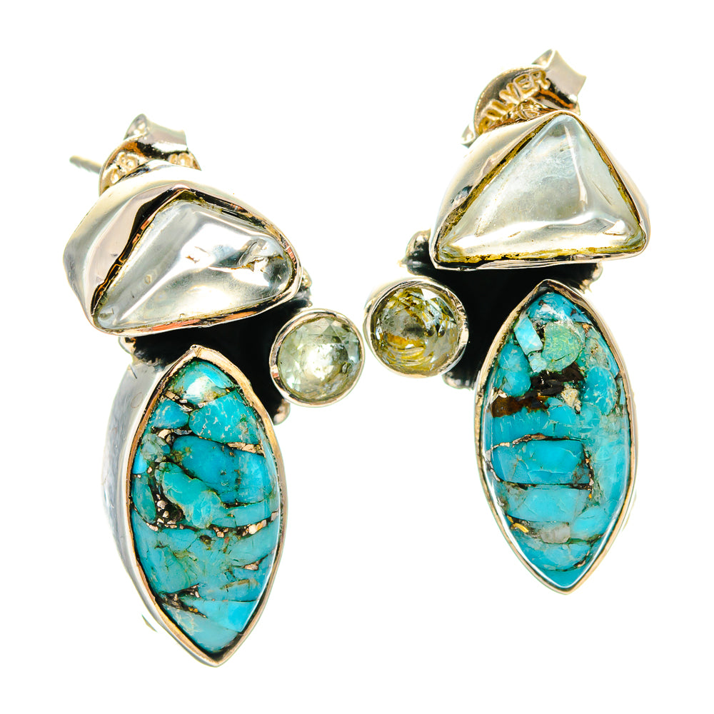Blue Copper Composite Turquoise Earrings handcrafted by Ana Silver Co - EARR425822 - Photo 2