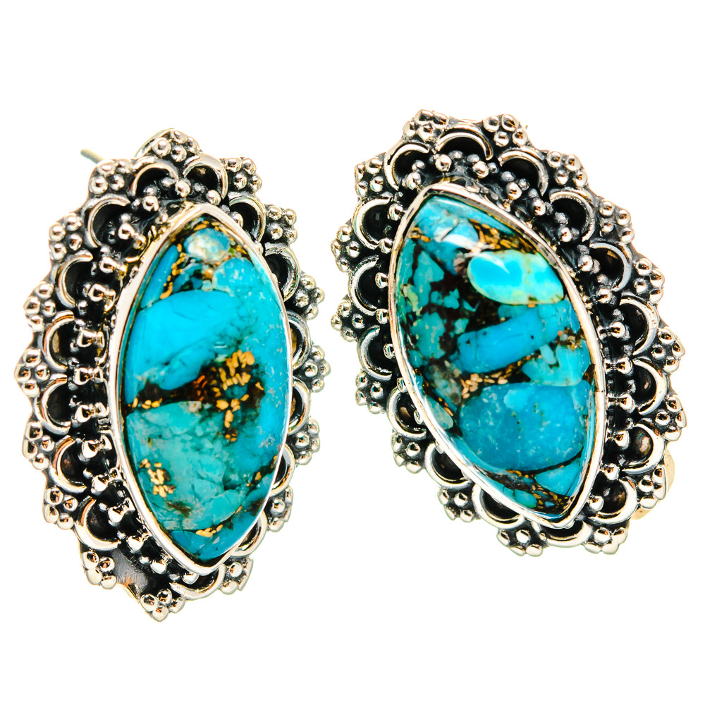 Blue Copper Composite Turquoise Earrings handcrafted by Ana Silver Co - EARR425838 - Photo 2