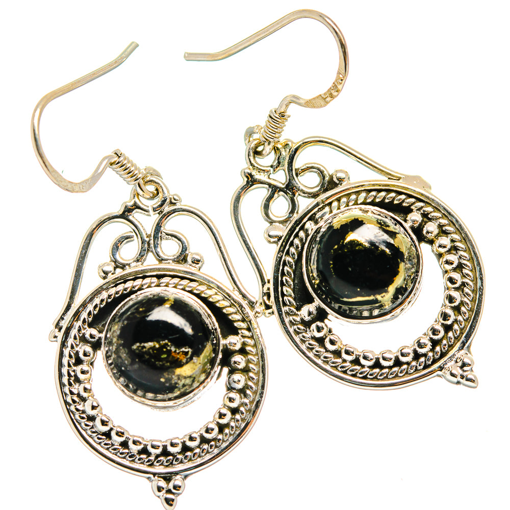 Pyrite In Black Onyx Earrings handcrafted by Ana Silver Co - EARR425841 - Photo 2