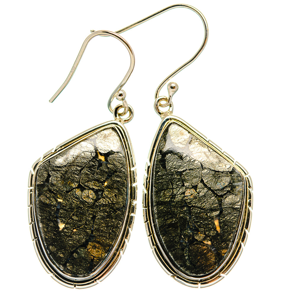 Teardrop pyrite agate earrings in 925 sterling silver with gold-tone wire hooks