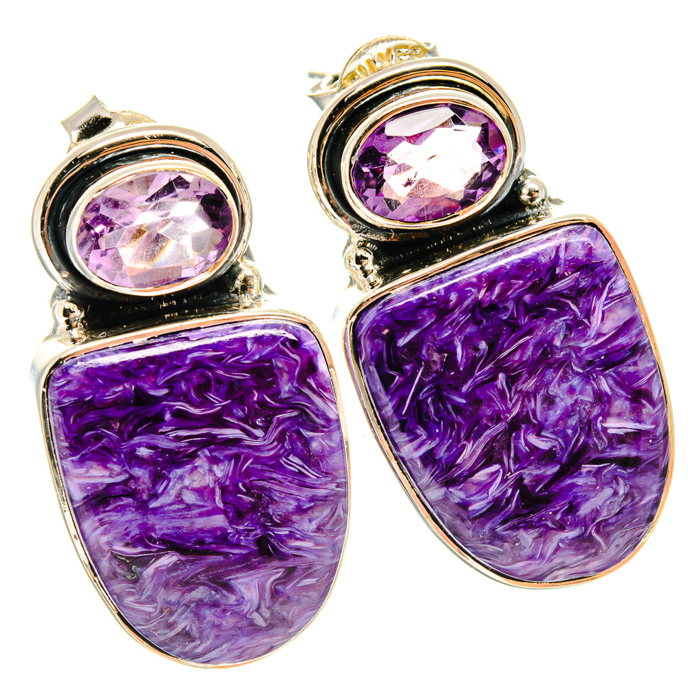 Charoite Earrings handcrafted by Ana Silver Co - EARR425888 - Photo 2