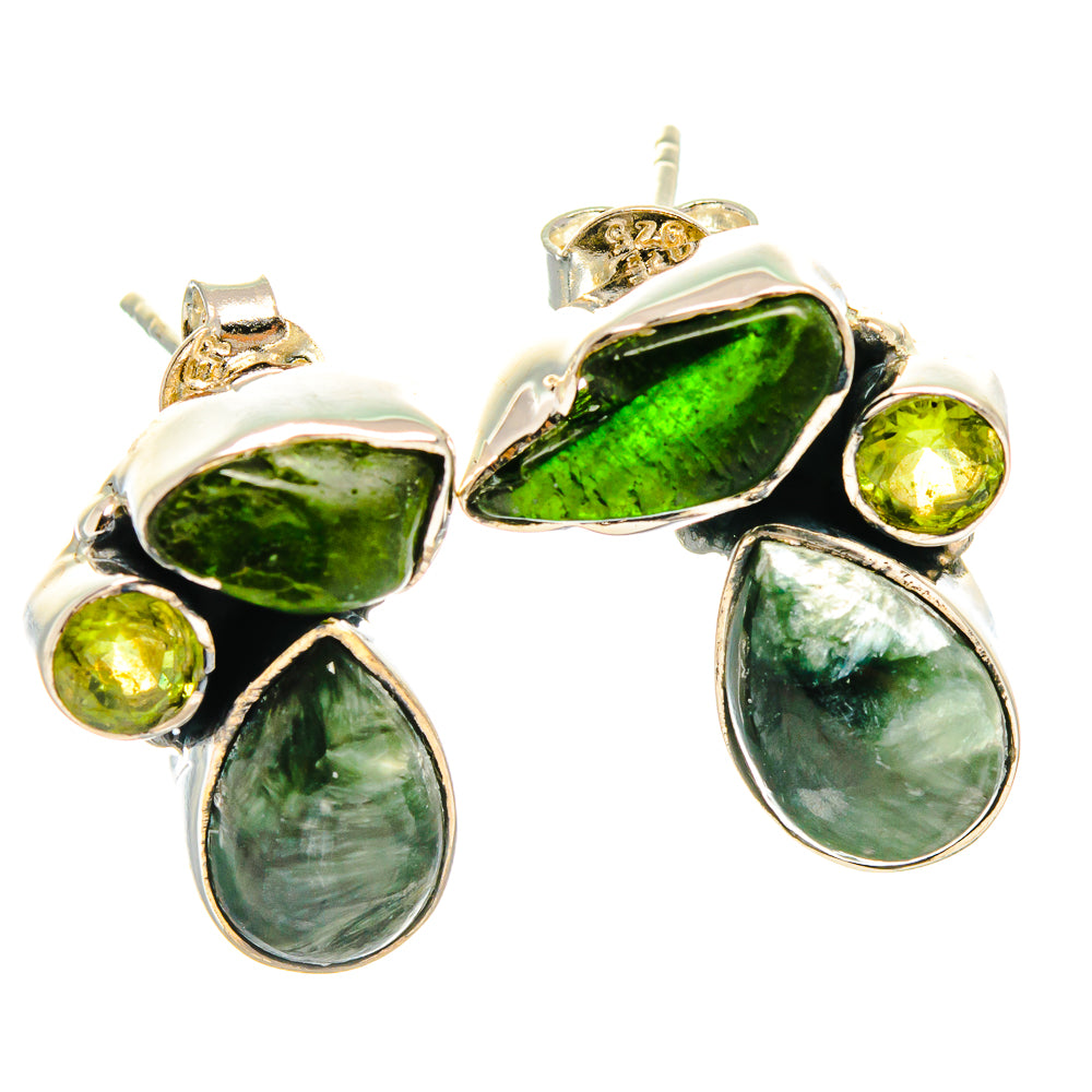 925 sterling silver stud earrings with green seraphinite drops and peridot accents