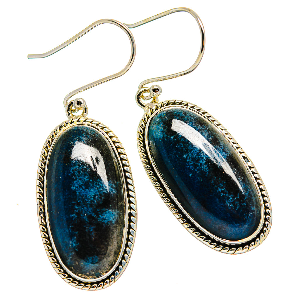 925 sterling silver shattuckite oval earrings with textured bezel and fishhook backs