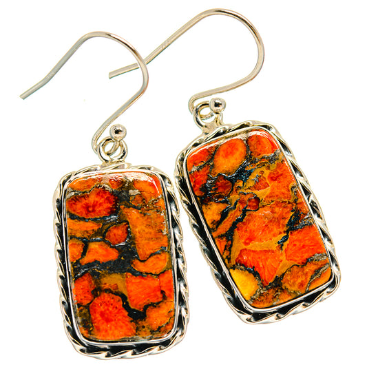 Orange Copper Composite Turquoise Earrings handcrafted by Ana Silver Co - EARR426000 - Photo 2