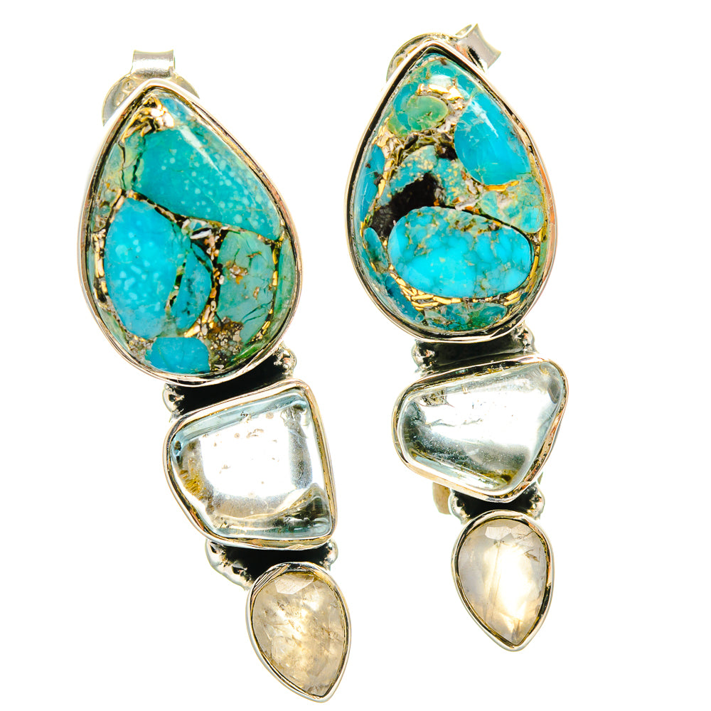 Blue Copper Composite Turquoise Earrings handcrafted by Ana Silver Co - EARR426009 - Photo 2