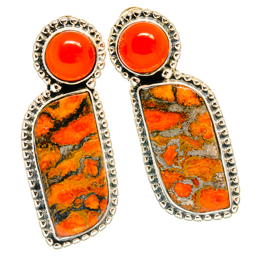 Orange Copper Composite Turquoise Earrings handcrafted by Ana Silver Co - EARR426013 - Photo 2