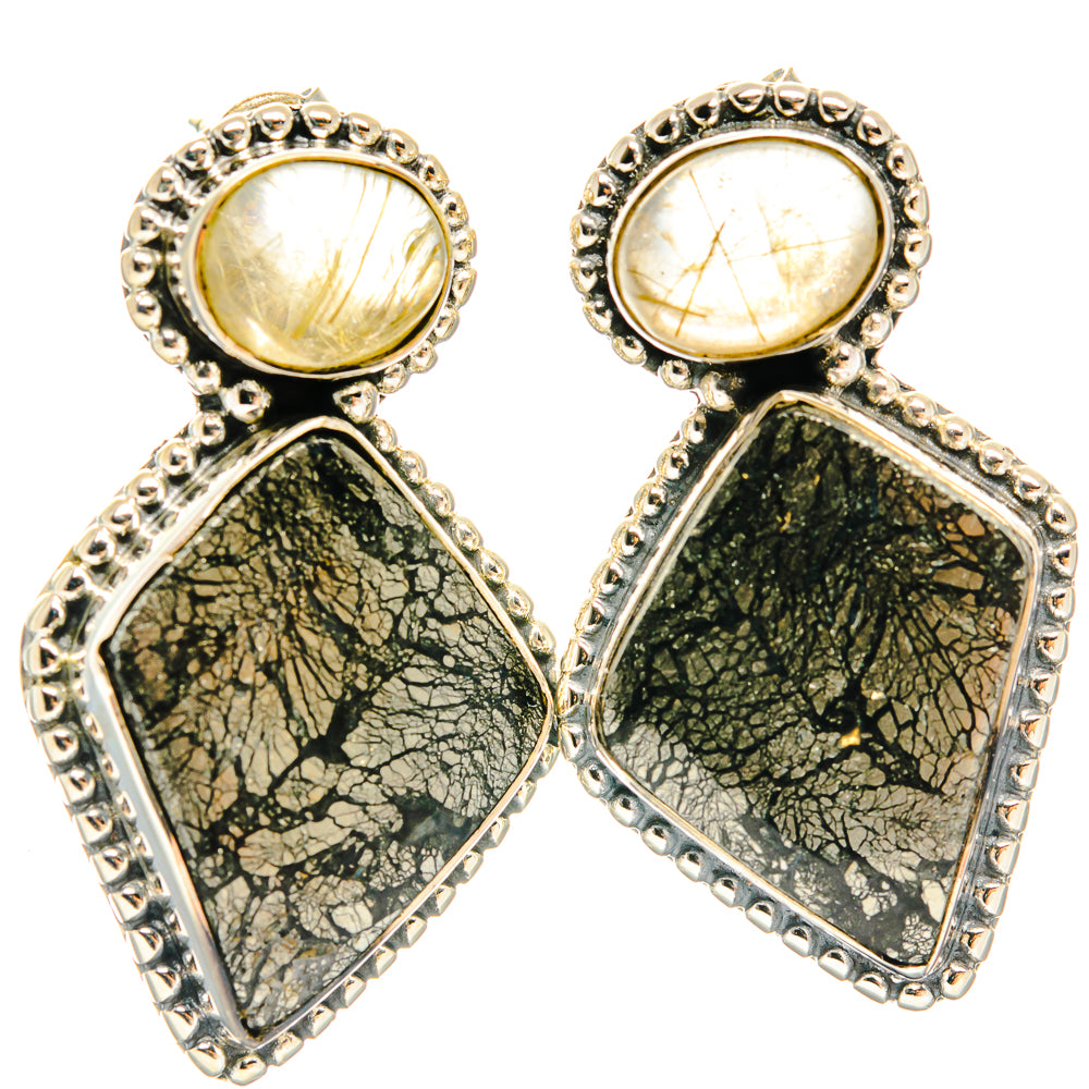 Pyrite Agate Earrings handcrafted by Ana Silver Co - EARR426025 - Photo 2
