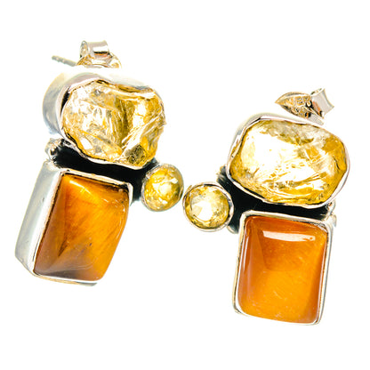 Citrine and amber square drop earrings in 925 sterling silver with gold accents